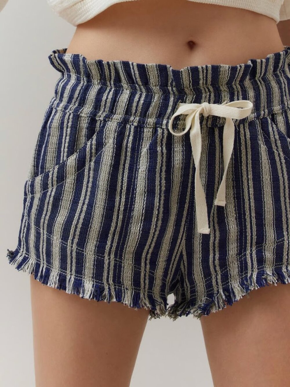 Urban Outfitters BDG Frankie Blue Striped Raw Frayed Hem Micro Paperbag Shorts M